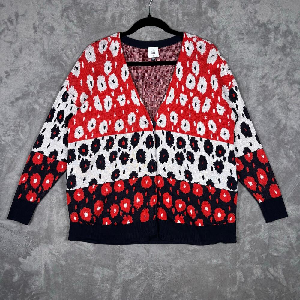 Cabi Colorblock Leopard Print Cardigan Sweater Wo… - image 1